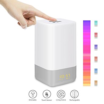 Picowe Wake-UP Light Touch Lamp Alarm Clock with Colored Sunrise Simulation, Bedside Night Light Lamp
