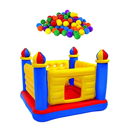 100-Pack Plastic Ballz Bundled w/ Inflatable Colorful Jump-O-Lene Bouncer