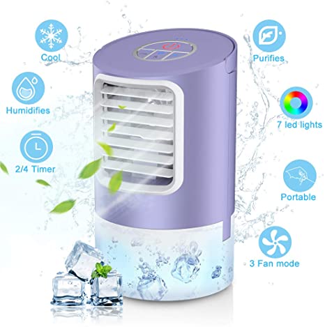 Page Hodge Personal Evaporative Air Cooler, Humidifier Portable Mini Space Air Conditioners Desk Fan with 3 Wind Speeds for Room Office Home Travel, Purple