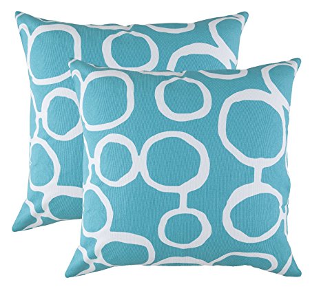TreeWool, (Pack of 2) Ringo Accent Throw Pillow Covers in Cotton Canvas (18 x 18 Inches; Turquoise & White)