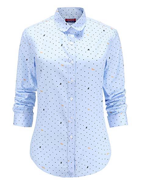 Dioufond Womens Oxford Long Sleeve Button Down Shirts Casual Office Work Wear