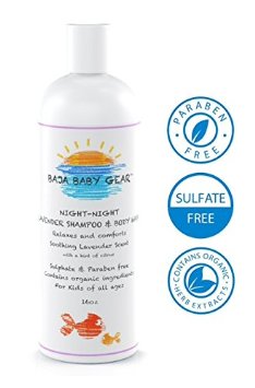 Baja Baby Night Night Lavender Shampoo and Body Wash - 16 fl oz - FREE of Sulphates Parabens and Phosphates - Soothing Lavender Scent - Organic Natural Ingredients - Relaxes and Comforts