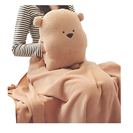 FeelMeStyle Adults Kids Multifunctional Throw Pillow & Hand Warmer & Blanket Cute Bear Pillow