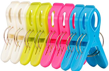 8 Pack Ipow Beach Towel Clips,Plastic Quilt Hanging Clips Clamp Holder for Beach Chair or Pool Loungers on Your Cruise-Keep Your Towel From Blowing Away,Fashion Bright Color Jumbo Size Clothes Lines