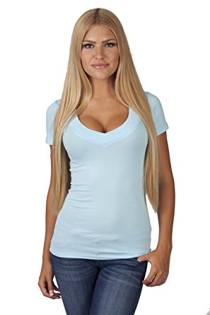 Hollywood Star Fashion Women's Deep V-Neck Short-Sleeve Shirt