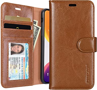 JISONCASE iPhone 11 Wallet Case, Leather iPhone 11 Cases with Credit Card Holder Slot Magnetic Closure Shockproof Protective Flip Case for Apple iPhone 11 6.1'' Brown