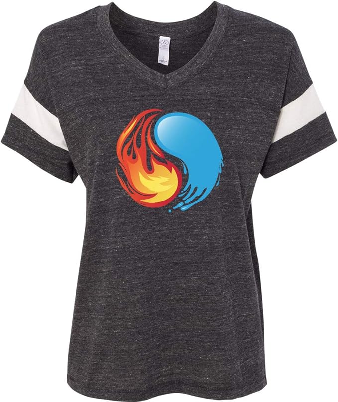 Womens Yoga T-Shirt Yin Yang Fire and Water Eco-Friendly V-Neck