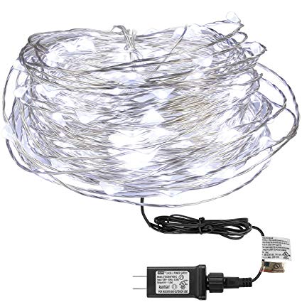 Engilen Fairy Lights 49.2ft 150 LED String Lights UL588 Listed Power Adapter Copper Wire Decorative Lights, White