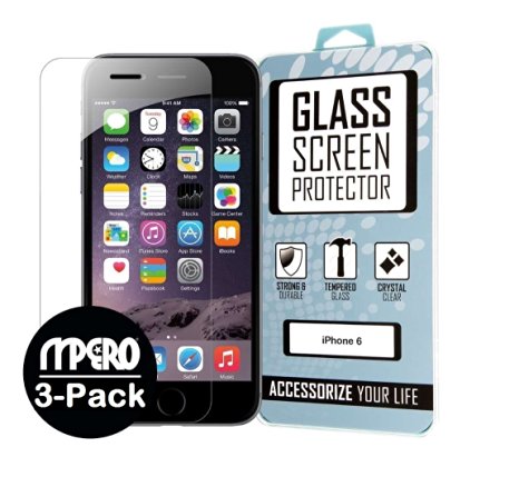 iPhone 6 / iPhone 6S [3-Pack] GLASS Screen Protector Covers, Bubble Free Oleophoic Coated Tempered GLASS - MPERO