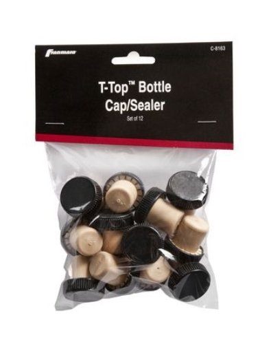 T-Top Bottle Cap Sealer/Stopper, Black and Cork, 12 Each in A Card
