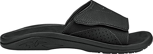 New Olukai Men's Nalu Slide Sandal Rubber Leather Grey