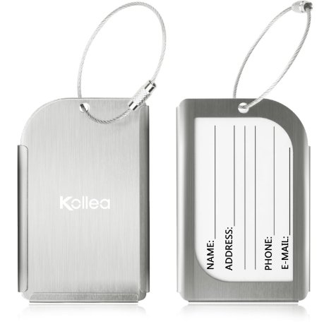 Luggage Tags, Kollea Pack of 2 Aluminum Travel ID Tag Business Card Holder Suitcase Label for Luggage, Bag, Suitcase