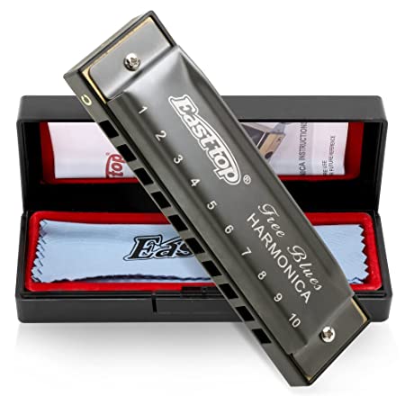 East top Harmonica, Blues Diatonic Harmonica Mouth Organ Key of C, 10 Holes 20 Tones Harmonica For Adults, Kids, Beginners, Professionals and Students（Silver grey）