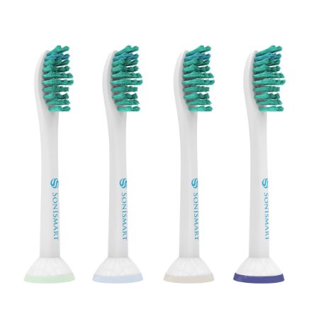 Sonismart Premium Replacement Toothbrush Heads 4-pack replaces Philips Sonicare HX6014 ProResults fits DiamondClean EasyClean FlexCare series HealthyWhite Plaque Control and Gum Health Handles