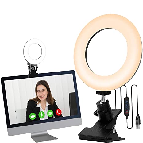 TKHIN Video Conference Lighting Ring Light for Laptop Computer Monitor Clip On, with Clamp Mount for Zoom Call, Remote Working, Live Streaming, Self Broadcasting, Selfie Ring Light