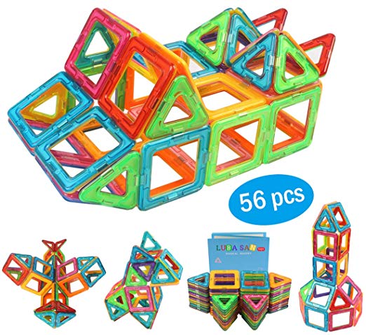 Magnetic Tiles Building Blocks Set Educational Construction Kit Toys for Kids with Storage Bag - 56pcs