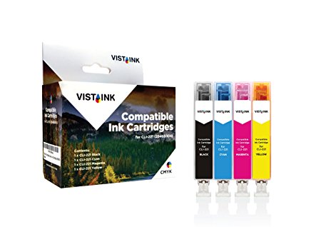 Vista Ink Compatible Canon Printer Ink 221 Canon Ink 221 CLI-221 Replacement Ink Cartridge for Canon Printers - Black, Cyan, Magenta, Yellow BK/C/M/Y - 4/Pack