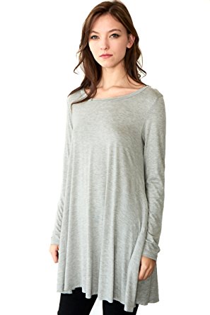 Women's Long Sleeve Easy Wear Jersey Tunic Dress with Side Pocket Various Colors
