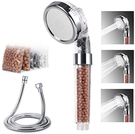 Vicloon Bathroom Shower Set,Handheld Shower Head and Hose, Extra Replaceable Mineral Ball, Adjustable Showerhead with 1.5m Chrome Shower Hose, Universal Bath with Water Saving Removing Chlorine