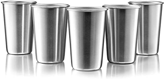 16 Ounce Stainless Steel Pint Cups - Stackable Pint Cup Tumblers For Travel – Metal Cups For Drinking Outdoors - 16 Oz Reusable Steel Cups - 5 Pack