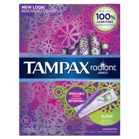Tampax Radiant plastic Super absorbency unscented tampons 16ct