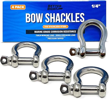 Premium Stainless Steel D Ring Shackles 1/2 inch 3/8, 5/16 or 1/4 Mini Small Bow Shackle or Clevis Anchor Shackle Marine Grade Boat Sailboat Chain Shackel U Bolt Rigging Clasp