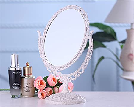 XPXKJ Mirror 7-Inch Tabletop Vanity Makeup Mirror with 3X Magnification Vintage Mirror Beauty Mirror Bathroom Bedroom Dressing Mirror (Circular,Beige)