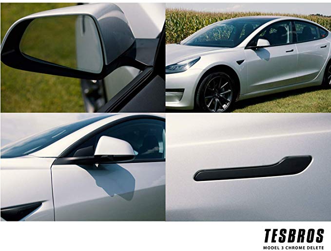 TESBROS Tesla Model 3 Chrome Delete | Comes with 2 Full Black Out Kits | Tesla Model 3 Accessories Made with 3M Automotive Vinyl and Designed and Made in The USA (Satin Black)