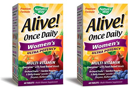 Nature's Way Alive! Once Daily Women's Multivitamin, Ultra Potency, Food-Based Blends (240mg per serving), 60 Tablets, 2 Pack