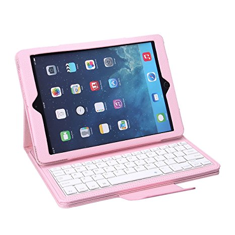 NEWSTYLE iPad Air 2 Keyboard Case - Protective Leather Case with Removable Wireless Bluetooth Keyboard for iPad Air 2 / iPad Air 2nd Generation / iPad 6, Pink