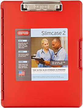 Dexas 3517-J101 Slimcase 2 Storage Clipboard with Side Opening, Strawberry Red