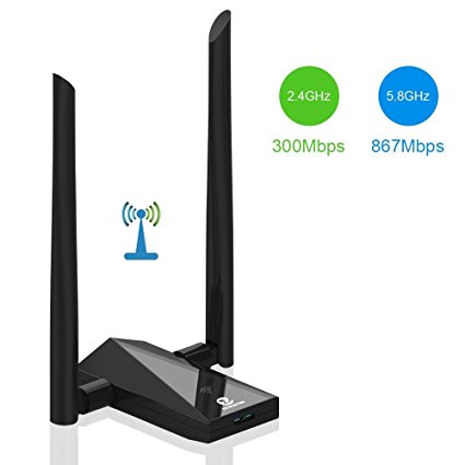 Wifi Receiver 1200Mbps Dual Band, Zoweetek Long Range Wifi Adapter with High-gain Antenna for PC Desktop Laptop Tablet, Support Mac OS & Windows
