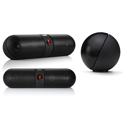 Portable Bluetooth Pill Speaker Wireless Stereo Super Bass Built in Hands Free Speakerphone Rechargeable Battery, Clear and Crisp Sound Quality Works with Iphone Ipad Ipod Mp3 Player Any Bluetooth Enabled Device, 3.5mm Audio Cable Connection (Black)