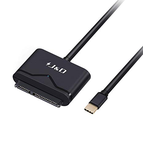 J&D Type C to SATA Adapter Cable, USB Type C (USB C / Thunderbolt 3) to SATA III 2.5” / 3.5” Hard Drive Converter for SSD / HDD, Speed up to 6Gbps and supports UASP SATA III - [NOT Include 12V 2A Power Adapter]