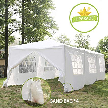 FDW Party 10'x30' Wedding Tent Patio Gazebo Outdoor Carport Sunshade Shelter Pavilion with 8 Removable Side Wall, White