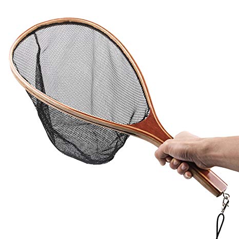 Isafish Landing Net for Fly Fishing Trout Bass Net Soft Rubber Mesh Catch and Release Net