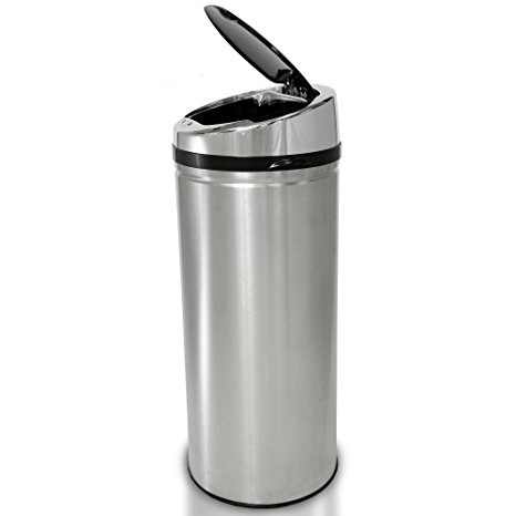 iTouchless Automatic Touchless Sensor Kitchen Trash Can - Stainless Steel – 13 Gallon / 49 Liter – Round Shape