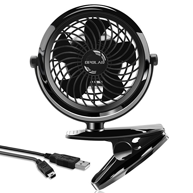 OPOLAR Clip Fan, AA Battery or USB Powered, 1 Speed and Strong Clamp Design for Office, Bedroom, Baby Stroller, Treadmill, Outdoor Camping