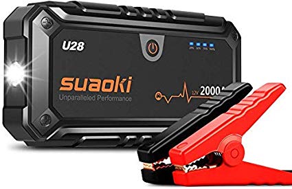 SUAOKI U28 2000A Peak Jump Starter Pack (Up to 10.0L Gas or 8.0L Diesel Engines) with USB Power Bank, LED Flashlight and Smart Battery Clamps for 12V Car & Boat