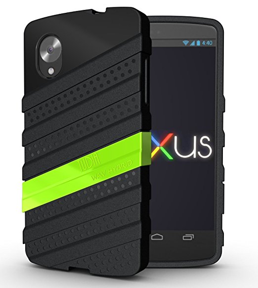 TUDIA [WAV-HYBRID] Dual Material Protective Bumper Case for Google Nexus 5 (Black/Green)