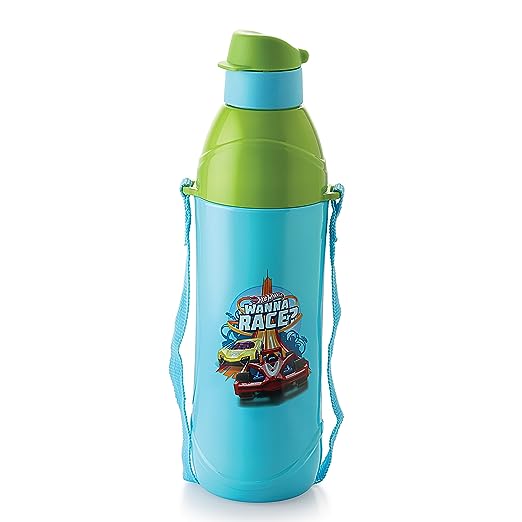 Cello Puro Junior Hot Wheel Print Plastic Water Bottle, 600ml, Sky Blue (Pack of 1)