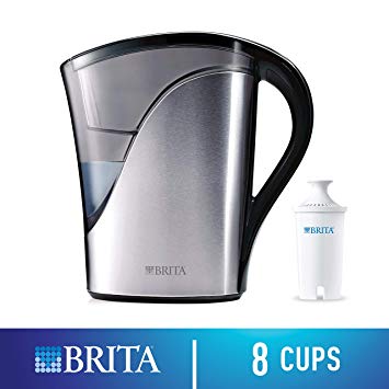 Brita Stainless Steel Water Filter Pitcher with 1 Standard Filter, 8 Cup