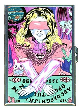 Ouija Board Blindfold Girl Cat Double-Sided Cigarette Case, ID Holder, Wallet with RFID Theft Protection