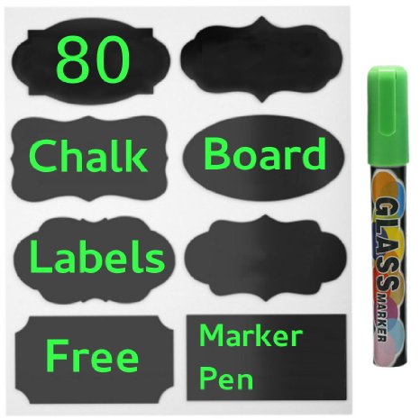 Chalkboard Labels - 80 Reusable Chalk Stickers   Erasable Chalk Marker Pen. Premium Large Removable Stickers for Jars, Bins, Bottles, Pantry Storage, Crafts, Decoration, Home, Office