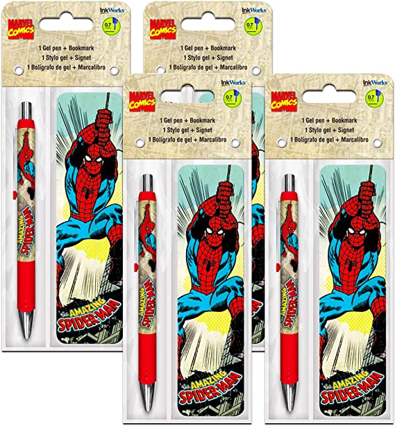 Marvel Comics Amazing Spider-Man Gel Pens and Bookmark Set -- 4 Spiderman Pens with Bookmark (Spiderman Office Supplies, School Supplies)