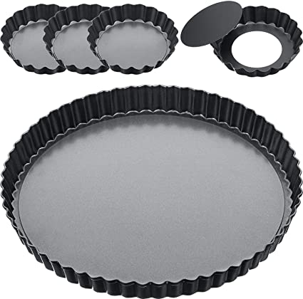 9 Inch and 4 Inch 5 Pack Tart Pan Removable Bottom Quiche Pan Non-Stick Pie Tart Baking Dish Pan Carbon Steel Quiche Pan for Kitchen Cooking Baking