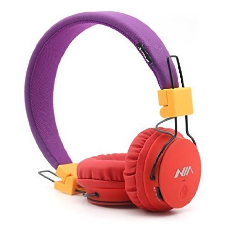 GranVela X2 Foldable Bluetooth Headphones Wireless Stereo On-ear Headsets For Kids Supporting Micro SDTF Card Streaming and FM Radio and Built-in Microphone For Hands Free Calls Red Purple