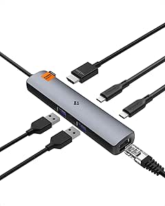 Spigen ArcDock Hub USB C, 6 en 1 Ultra Fin USB4, Thunderbolt 4 8K 60Hz HDMI 100W Power Delivery 2.5Gbps Ethernet 10Gbps Multiport Hub Adaptateur pour Mac, MacBook, Windows, iPad, Chromebook