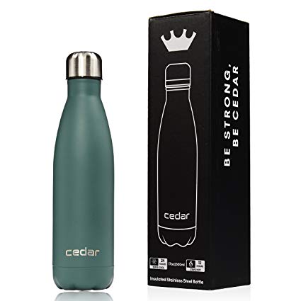 Cedar Stainless Steel Vacuum Insulated Water Bottle with Leak-Proof Cap – Double Walled Cola Shape Keeps Drinks Cold for 24 hours & Hot for 12 hours | 17oz 500ml