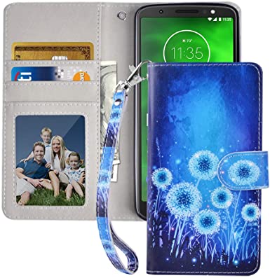MagicSky Moto G6 Wallet Case, Premium PU Leather Flip Folio Phone Case Cover with Wrist Strap, Card Holder, Cash Pocket, Kickstand for Motorola Moto G6 (5.7”), Dandelion